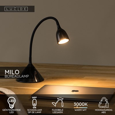 Lucide MILO - Bureaulamp - Ø 12,8 cm - LED - 1x3,2W 3000K - Zwart